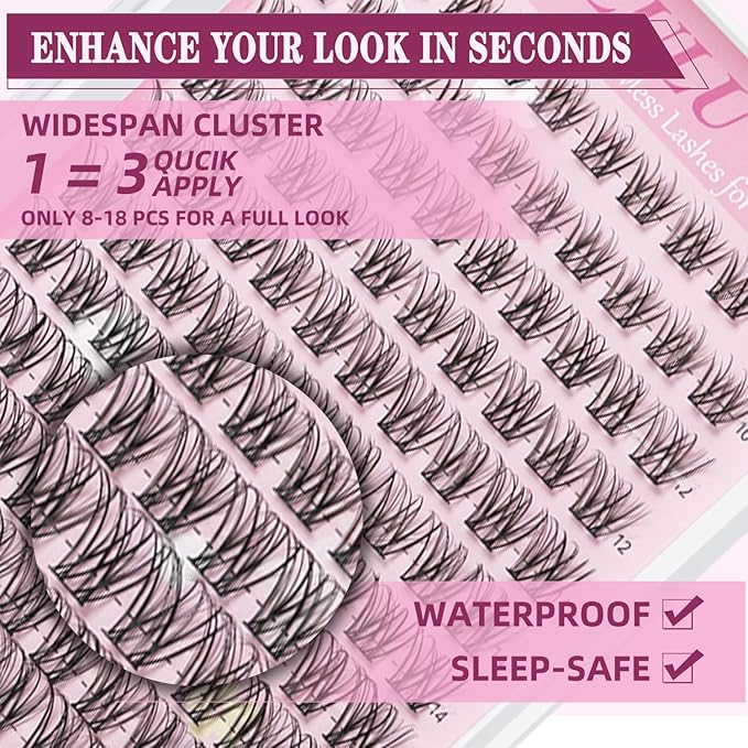 Natural Lash Clusters 10-18mm Mix D Curl DIY Extension Eye Natural Lashes False Wispy EyeLash Cluster (U26 Lashes Only)