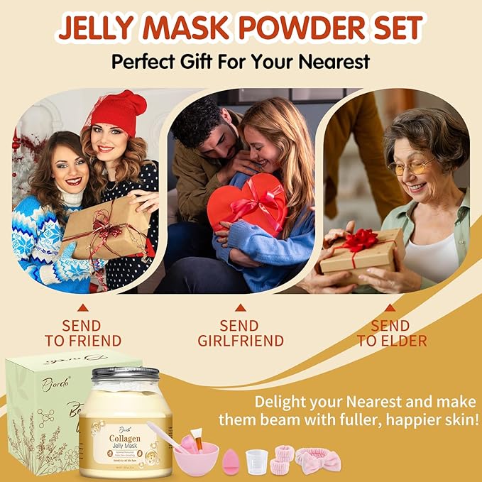 Pjordo Jelly Masks for Facials Professional, Collagen Firming, Hydrating & Moisturing Face Mask Skin Care, Hydrojelly Peel Off Jelly Mask with Mixing Bowl Set, DIY Spa Use for All Skin Types