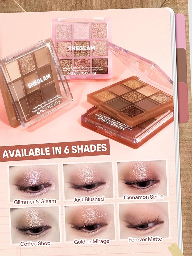 SHEGLAM Eyeshadow Palette 9-Color Ultra-pigmented Shimmer & Matte Shades, Vegan & Cruelty-free-Golden Mirage
