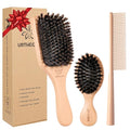 URTHEONE Pure Boar Bristle Hair Brush Set with Wide-Tooth Comb,Natural Beechwood Detangling Kit for Shine & Frizz Control,Gift for Women & Men