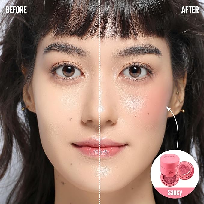 KAJA Blusher - Cheeky Stamp 02 Saucy | Buildable & Blendable Shade with Heart-shaped Applicator, Sunkissed Finish, Travel size, Hygienic, Suitable for Beginners, Portable, Korean Makeup, 0.17 Oz