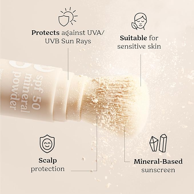 Roe Wellness- SPF 50 Powder Sunscreen Mineral-Based, Non-Toxic Brush-on For Kids, Adults & Babies | For Scalp, Face & Body (Reef Safe)