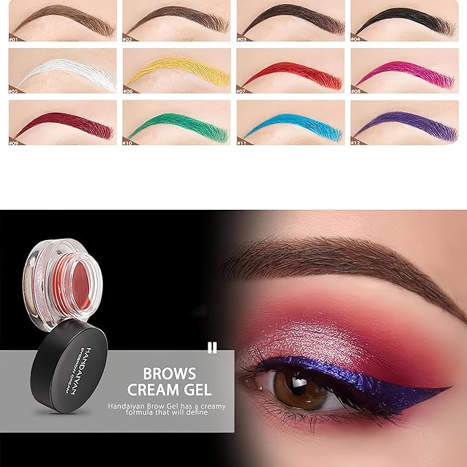 12 Color Eyebrow Cream Colorful Smooth Eyebrow Pomade Gel Long Lasting Waterproof Eyeliner Gel Eye Brow Makeup Cosmetics with Eyebrow Brush (06 Daffodil)