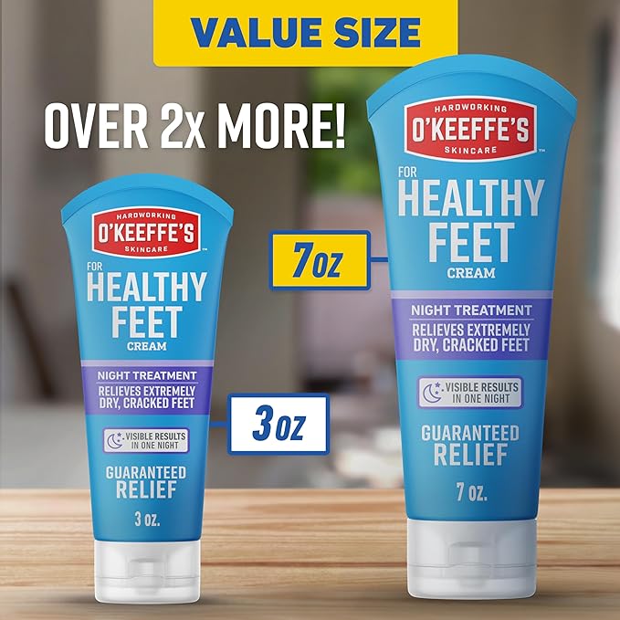O'Keeffe's for Healthy Feet Night Treatment Foot Cream - 7 oz Tube (2 Pack) - Guaranteed Overnight Relief for Extremely Cracked, Dry Feet, Repairing Skincare, Instantly Boosts and Retains Moisture Levels