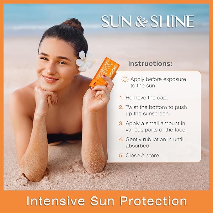 SUN&SHINE Sun & shine clear Mineral STICK sunscreen SPF 50+ Sunscreen Face Stick | Vegan, Reef safe |sensetive skin Broad Spectrum Natural Sunscreen Fragrance free, Dermatological tested
