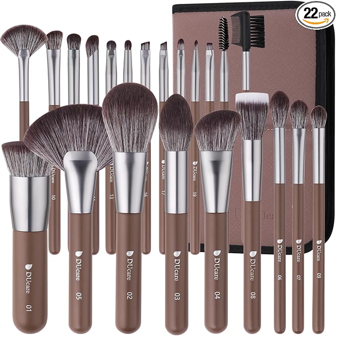 DUcare 22Pcs PRO Grade Makeup Brushes Professional with Bag 22Pcs Makeup Brush Set Premium Synthetic Kabuki Foundation Blending Brush Face Powder Blush Concealers Eye Shadows with Case