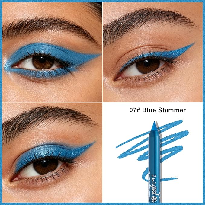 Light Blue Shimmer Eyeliner Pencil,Smudge-proof Waterproof Long Lasting Eye Liner, High-Pigmented Smooth Creamy Formula for Mature Women, Eyes Makeup Pen Includes Sharpener-#7Light Blue Shimmer