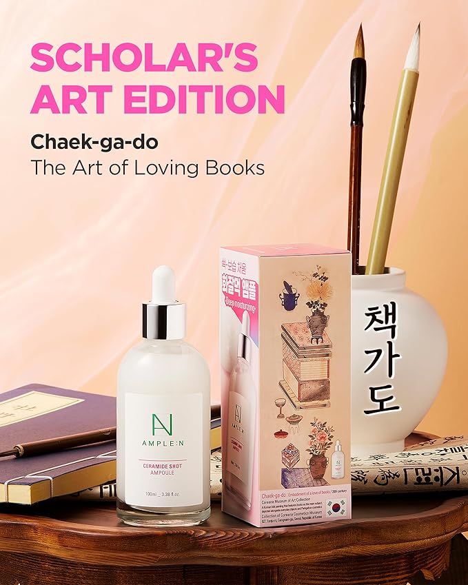 AMPLE:N Ceramide Shot Ampoule K-Edition – Korean Heritage Chaekgado Art Packaging – Anti Aging Hydrating Serum with Ceramide 50,000ppm for Deep Moisturization – Strengthens Skin Barrier, 3.38 fl.oz.