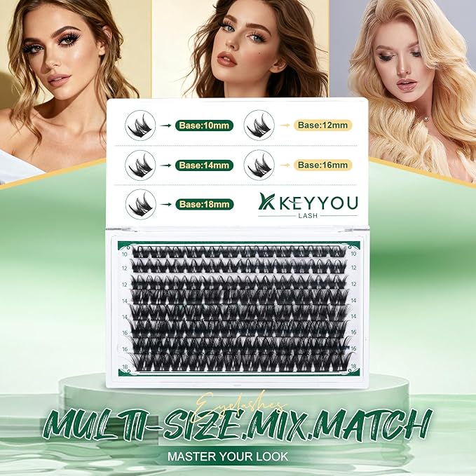 Lash Clusters,96 Pcs Cluster Lashes D Curl 10-18MIX DIY Lash Extensions Eyelash Clusters,KEYYOU Volume Wispy Individual Lashes Soft&Comfortable Easy DIY at Home(Y31,D-10-18MIX)
