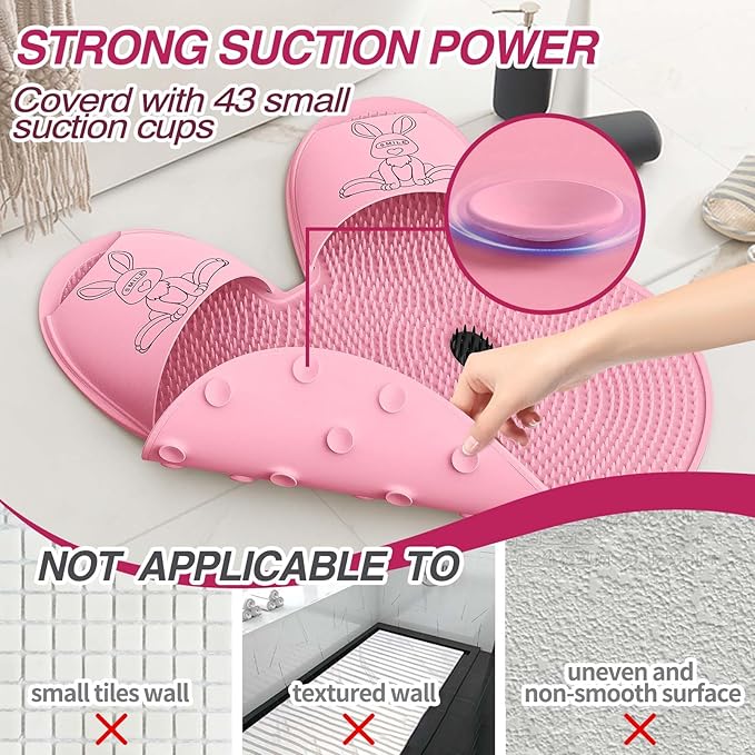 Manmihealth Extra-Large Shower Foot Scrubber Mat with Non-Slip Suction Cups, Rabbit-Shaped Silicone Foot Scrubber in Shower for Men & Women (Pink)