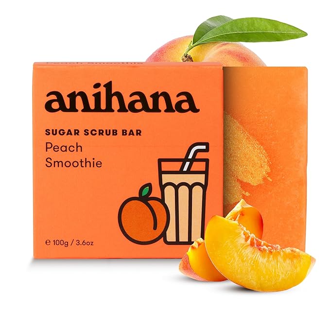 ANIHANA Sugar Scrub Soap Bar with Coconut Oil, Moisturizing, Gentle, Exfoliating Body Scrub, Refreshing Peach Smoothie Scent, 3.6 Oz