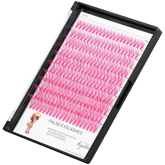 →VAYATOR False Eyelashes 3Styles D Curl 10-18mm 200Pcs To Choose Lashes Extensions Cluster Individual Lash Extensions Reusable False Eyelashes Easy Grafting （Pink-D Curl-12-18mm mixed）