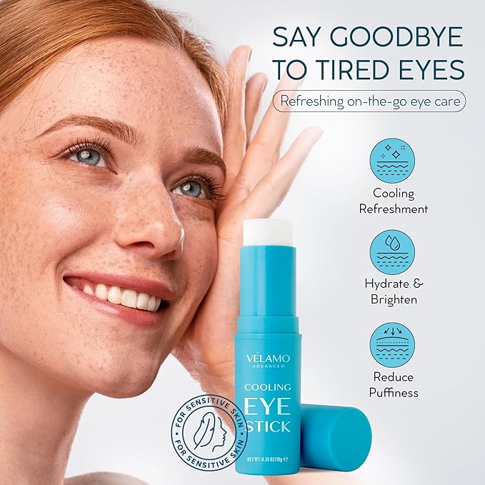 VELAMO ADVANCED Cooling Eye Stick: De-Puffing & Hydrating Under Eye Balm for Dark Circles, Puffiness & Eye Bags - With Caffeine & Hyaluronic Acid, Portable & Perfect for On-the-go Use, 0.35 OZ/10g