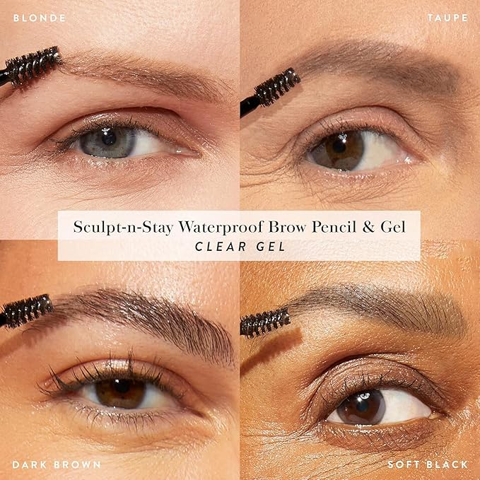 LAURA GELLER NEW YORK Sculpt-n-Stay 2-in-1 Waterproof Eyebrow Pencil & Brow Gel –Soft Black – Fills Sparse Brows, Defines & Sets – Smudge-Proof, Long-Lasting, Natural Finish