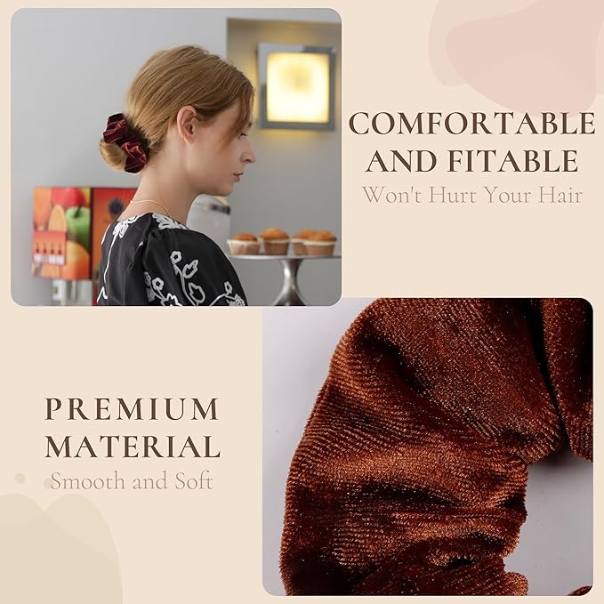 12 Pcs Scrunchies for Women, Velvet Scrunchies for Hair, Soft Hair Ties for Ponytail Holder, Cute Elastic Hair Bands for Girls(Vintage Brown)