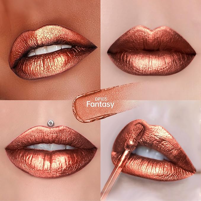 Depuplum Bronze Lipsticks for Women Reddish Brown Metallic Lipstick Long Lasting Shimmer Lip Gloss Glitter Waterproof Lipsticks Full Coverage Lip Color for Mother's Day,DP103 Fantasy