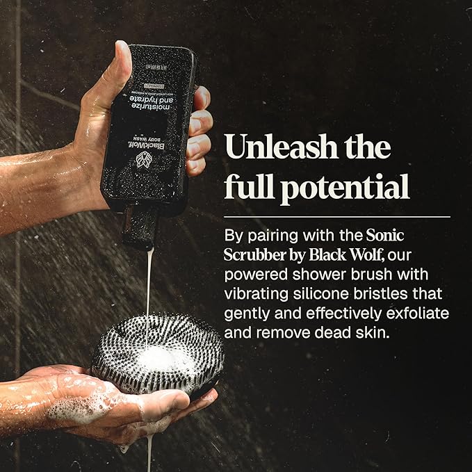 Black Wolf Moisturizing Body Wash for Men, Sandalwood - Mens Hydrating Bodywash for Dry, Dehydrated, & Sensitive Skin - Hyaluronic Acid, Aloe Vera, & Jojoba Oil Body Cleanser Help Remove Oil & Dirt