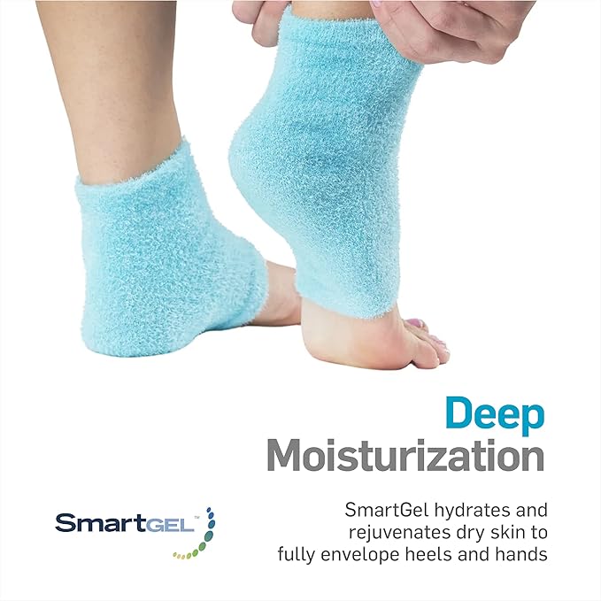 NatraCure Moisturizing Gel Heel Sleeves and Gloves - Aqua (Dry Skin) - For Hands, Fingers, Cuticles, Heels