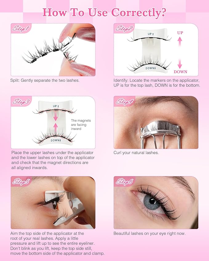 Magnetic Eyelashes Lashes Magnet Natural - Manga Look 2 Pair 5 Magnets Kit with Applicator and Mirror Quick Wear No Glue for Sensitive Eyes by EMEDA(Natural Look)