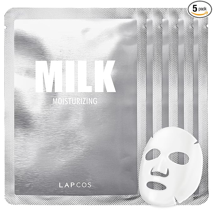 LAPCOS Milk Sheet Mask - Moisturizing & Gently Exfoliating Face Masks with Ceramide NP & Violet Flower to Replenish Dry Skin - Highly Breathable Microfiber Sheet - Korean Skin Care (Pack of 5)