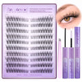 Pawotence Wispy Lash Clusters Kit Cat Eye Lash Extension Kit 180pcs Natural Individual Lashes Left Right Cluster Eyelash Extensions Kit with Lash Bond and Seal, Lash Tweezers for Self Application