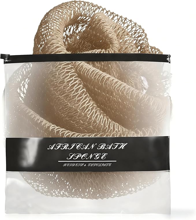 African Net Sponge Authentic for Exfoliating - Extra Knots for Deep Cleansing & Back Scrubbing - Body Scrubber Washcloth for Women & Men - Daily Shower Exfoliator for Smooth, Glowing Skin(Gold)