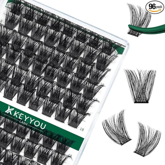 Lash Clusters 96pcs Individual Lashes Y02 D Curl 18mm Cluster Lashes KEYYOU Volume Wispy Lash Extension Soft&Comfortable Easy DIY at Home(Y02 D-18mm)