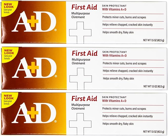 A+D First Aid Ointment, Multipurpose Dry Skin Moisturizer and Skin Protectant, 1.5 Oz (Pack of 3)