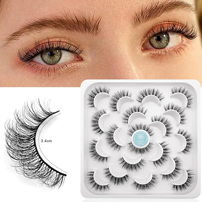 DYSILK Mink Eyelashes Strip Lashes - D Curl Lashes 10 Pairs 6D Faux Eyelashes Mink Lashes Natural Look Reusable False Eyelashes Fake Eyelashes Eye Lashes Pack | 12mm
