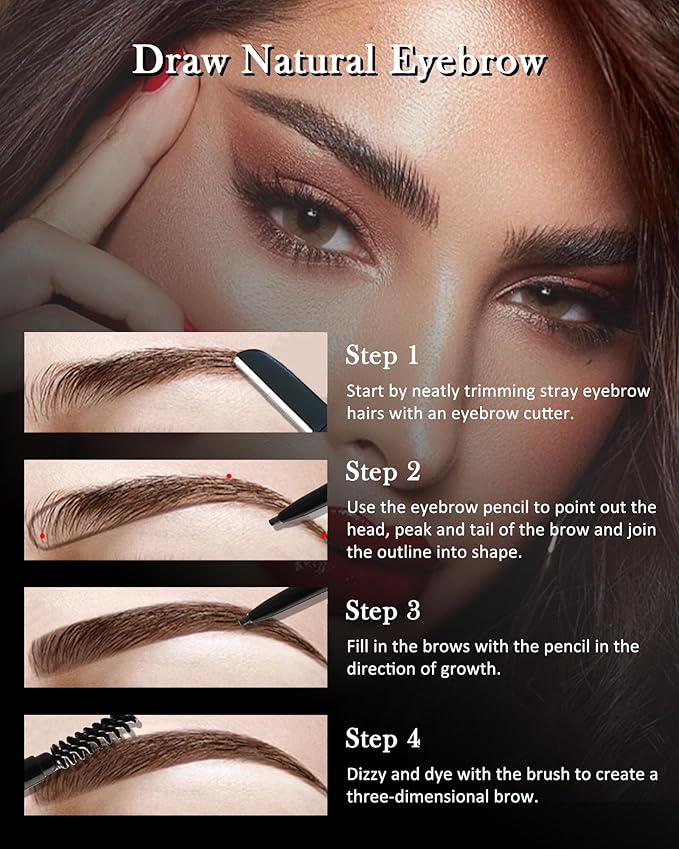 Gray Eye Brow Pencils for Women, 6Pcs Waterproof Eyebrow Pencil Set, Ultra Fine Tip for Perfect Eye Liner Brows, Long Lasting Makeup Professional Shaping & Filling Brow Gel Pen with Eyebrow Razor-04