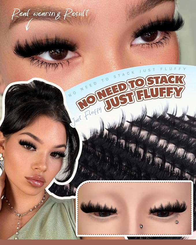 Fluffy Volume Lash Clusters, Plush 3D Eyelash Clusters Manga Thick Cluster Eyelash Extensions D Curl Cluster Lashes Soft 10-18mm 168pcs Individual lashes for All Eye Shapes DIY at Home by Vanssymunlin