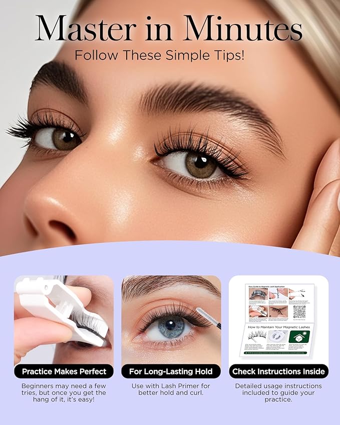 BEYELIAN Magnetic Eyelashes with Applicator Kit, Upgrade Soft Magnetic Lashes Reusable False Eyelashes Natural Look, No Glue Needed Eyelashes for Daily Work Magic-13(Lightweight & Comfortable)