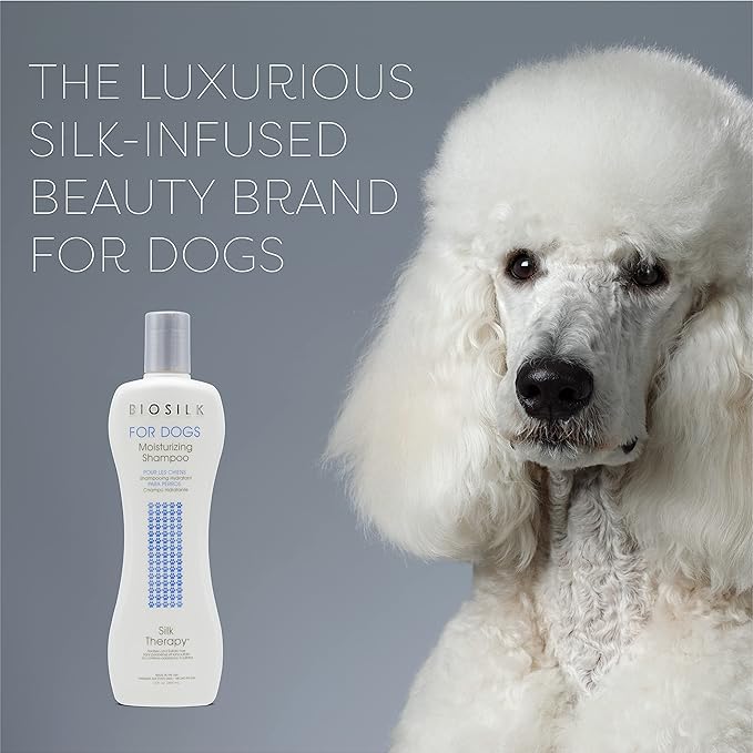 BioSilk for Dogs Silk Therapy Moisture Shampoo with Silk Proteins and Vitamins, Restores Shine and Softness, Sulfate Free, Paraben Free, pH Balanced, Made in USA, 12 Fl Oz