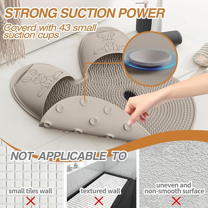 Manmihealth Upgrade Shower Foot Scrubber Mat with Non-Slip Suction Cups, Rabbit-Shaped Silicone Foot Scrubber in Shower for Men & Women (Khaki)