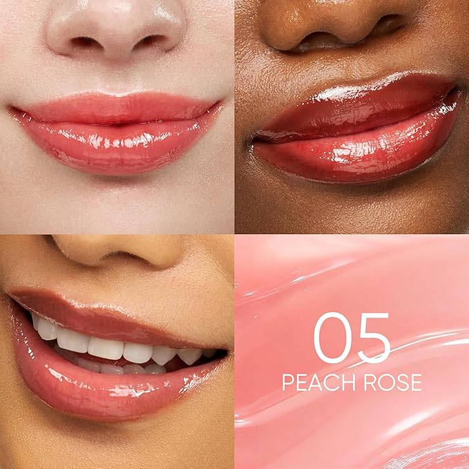 SKINTIFIC Peptide Brightening Lip Serum, Hydrating & Plumping Tinted Lip Gloss, Moisturizing Lip Balm with Polypeptides & Squalane for Glossy Sheer, Smooth Lips(05 Peach Rose)