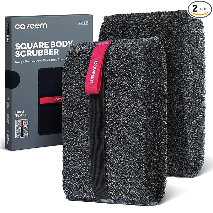 Caveem Exfoliating Body Scrubber, Rough Body Exfoliator for Effective Exfoliating, Dead Skin Remover, Body Exfoliating Sponge, Bath and Body Buffer, Bath Sponge for Shower - 2 Pack (Dark Grey)