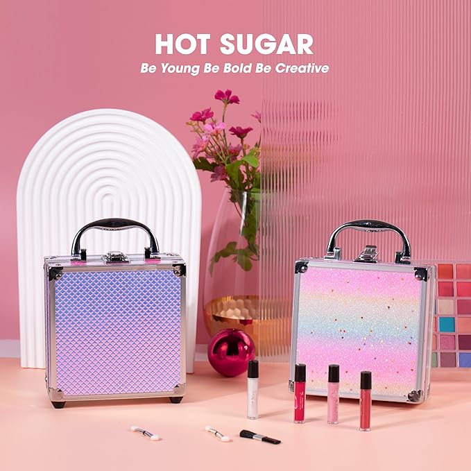 Hot Sugar Girls Makeup Kit for Teenagers 13-15 and Women Includes Eyeshadow Lip Gloss Blush Highlighter Bronzer Brush (Rainbow)