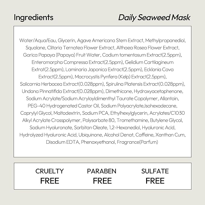 LAPCOS Seaweed Sheet Mask - Purifying & Hydrating Face Masks with Hyaluronic Acid & Squalane for Dull, Dry Skin & Uneven Texture - Highly Breathable Lyocell Sheet - Korean Skin Care (Pack of 5)