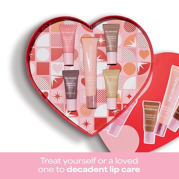 MCoBeauty Peptide Lip Treatment Gift Set - 5 Piece Plumping Balm Gloss Tint Kit - Hydrating Cream Oil Plumper Volumizer with Shea Butter & Peptides for Dry Lips - Vegan & Cruelty Free