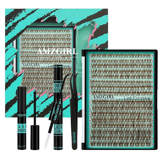Brown Lash Clusters Kit 176Pcs Natural Eyelash Extensions Kit Dark Brown Wispy Eyelashes Cluster Individual Lashes C Curl with Bond and Seal,Lashes Remover,Eyelash Tweezers(Halos,8-16mm Kit)