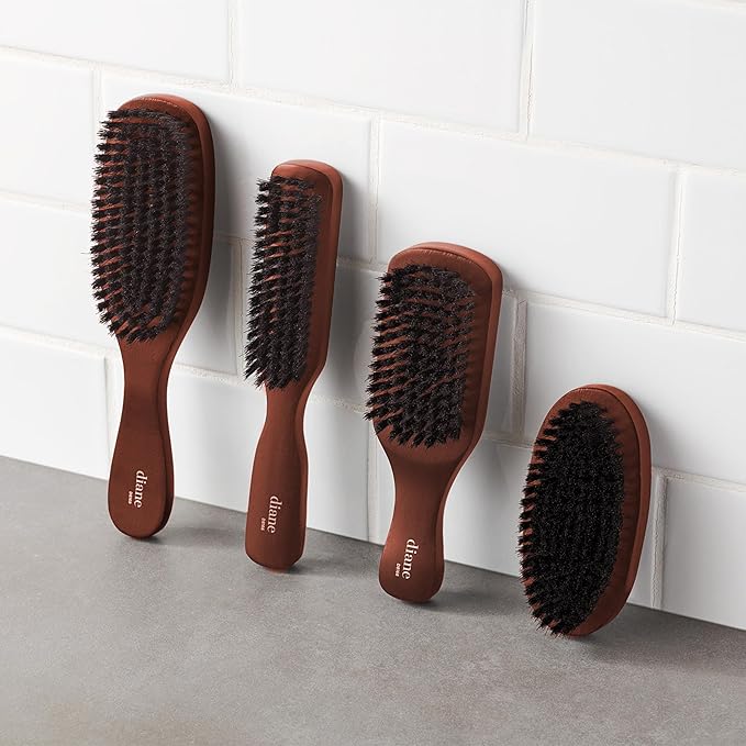 Diane Reinforced Boar Bristle Wave Brush for Men and Barbers – Medium Bristles for Thick and Curly Hair – Use for Detangling, Smoothing, Wave Styles, Restore Shine and Texture