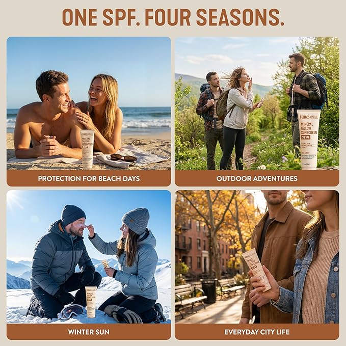 FORGE SKIN® Mineral Tallow Sunscreen SPF 30 [Tallow Based] Non Nano Zinc Oxide, Organic Non Toxic Sunscreen, No White Cast, Water Resistant Face & Body Sunblock | 2.7 oz