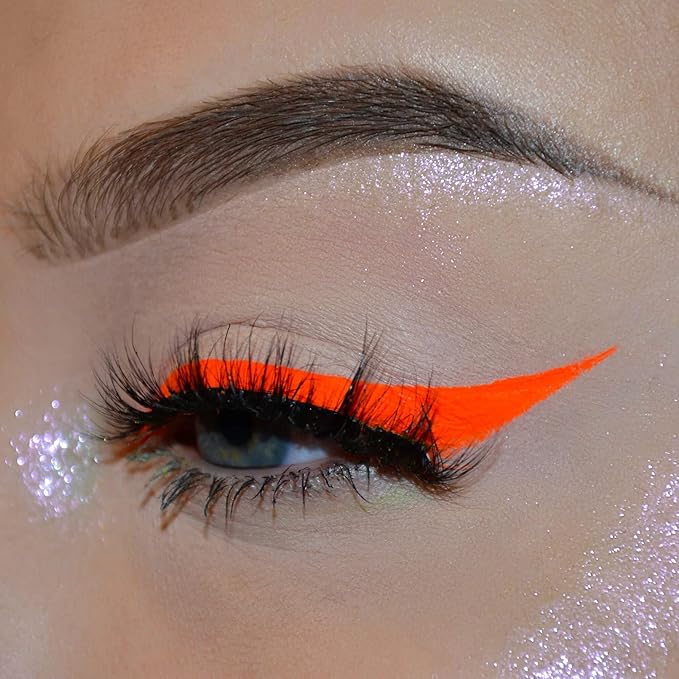 UV Neon Liquid Eyeliner, Matte Colored Eyeliner Pen, Waterproof Smudge-proof Pigmented Eye Liner, Glow Brightly Under UV Lights, Colorful Eye Makeup For Halloween Christmas, Neon Red-Orange