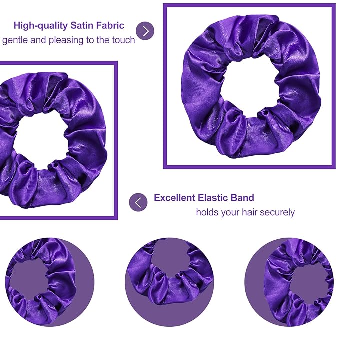 Silk Satin Scrunchies for Women Girls 12 PCS Hot Purple Hair Scrunchies Silk Satin Hair Ties for Thick Hair Bulk Hair Ties Hair Accessories