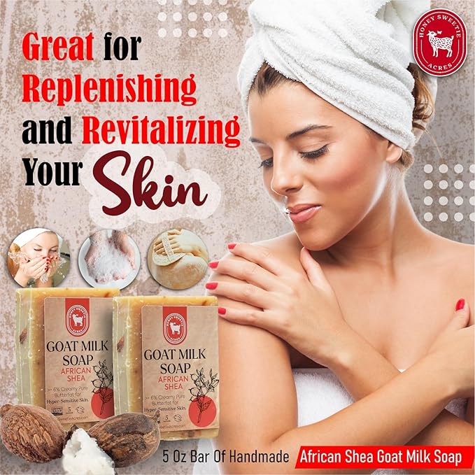 Honey Sweetie Acres 2-Pack African Shea Goat Milk Soap - Handmade 5 oz Bar, Made with Natural Ingredients, Moisturizing & Gentle, Made in the USA