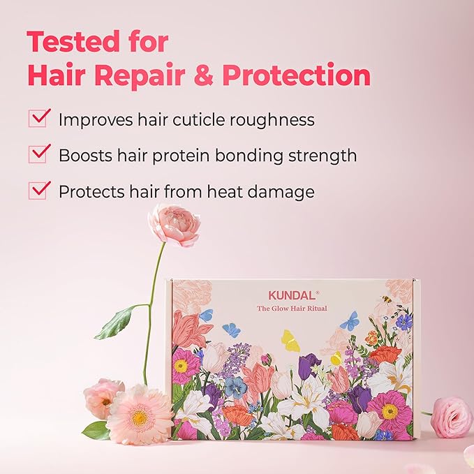 KUNDAL Protein Bonding Shampoo, Hair Mask, Serum Set, Damage Repair Care, Protein Bonding System, Heat Protection, Shine Boost, Violet Muguet, 300ml+200ml+50ml