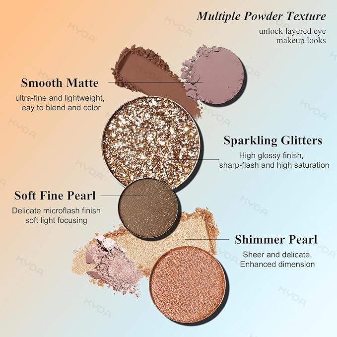 KYDA 12 Colors Tropical Coconuts Eyeshadow Palette, Summer Beach Neutral Brown Grey Pink Eyeshadow, Shimmer Pearl Glow Eye Shadow, Smooth Blendable Powder Eyes Shadow, Summer Eyes Makeup