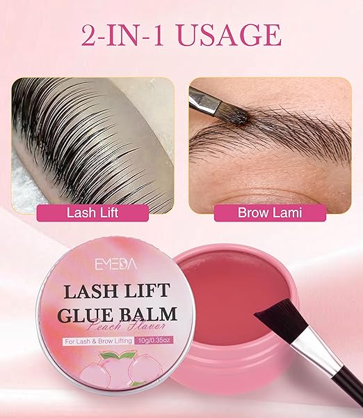 Lash Lift Glue Balm - Lash Lift Adhesive, Eyelash Perm Glue, Brow Lamination Gel, Strong Hold 10g Peach Flavor Moisturizing Formula for DIY & Salon Use, Gentle for Sensitive Eyes by EMEDA (02)