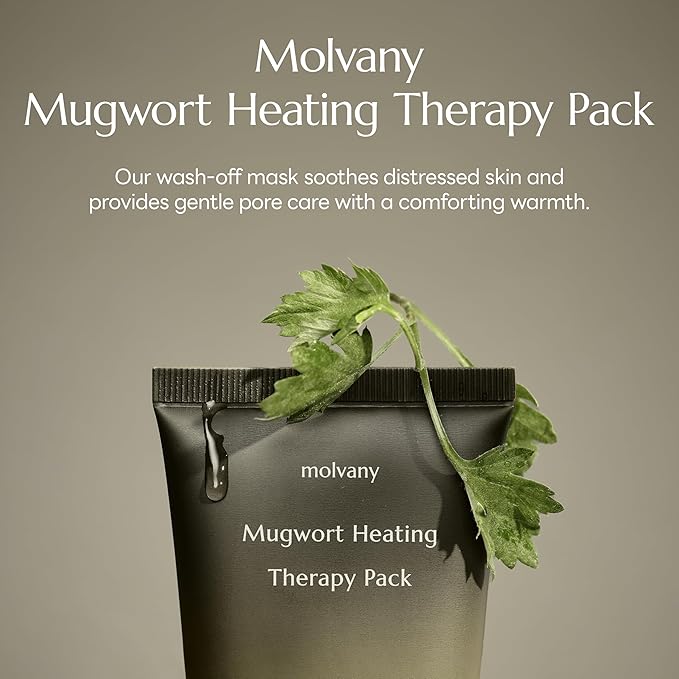 molvany Mugwort Clay Mask for Pores & Sebum Control Heating Wash-Off Mask to Reduce Puffiness & Calm Skin 3.52 oz