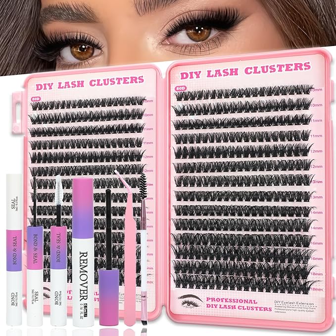 Manga Lash Clusters Kit, 532 Pcs Fluffy Eyelash Clusters Extensions 80D+80D Curl Individual Wispy False Eyelashes Kit with Lash Bond, Lash Remover, Lash Tweezers, Lash Brush (Lash Clusters10-18mm)